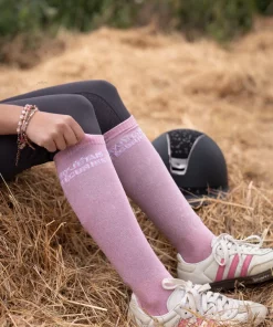 Chaussettes à paillettes rose pâle "sorry j'étais aux écuries"